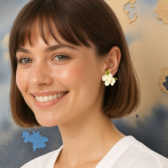 ๐๏ธ Flower Faux Pearl Asymmetrical Cute Fashion Statement Trendy Stud Earrings - Picture 9 of 12